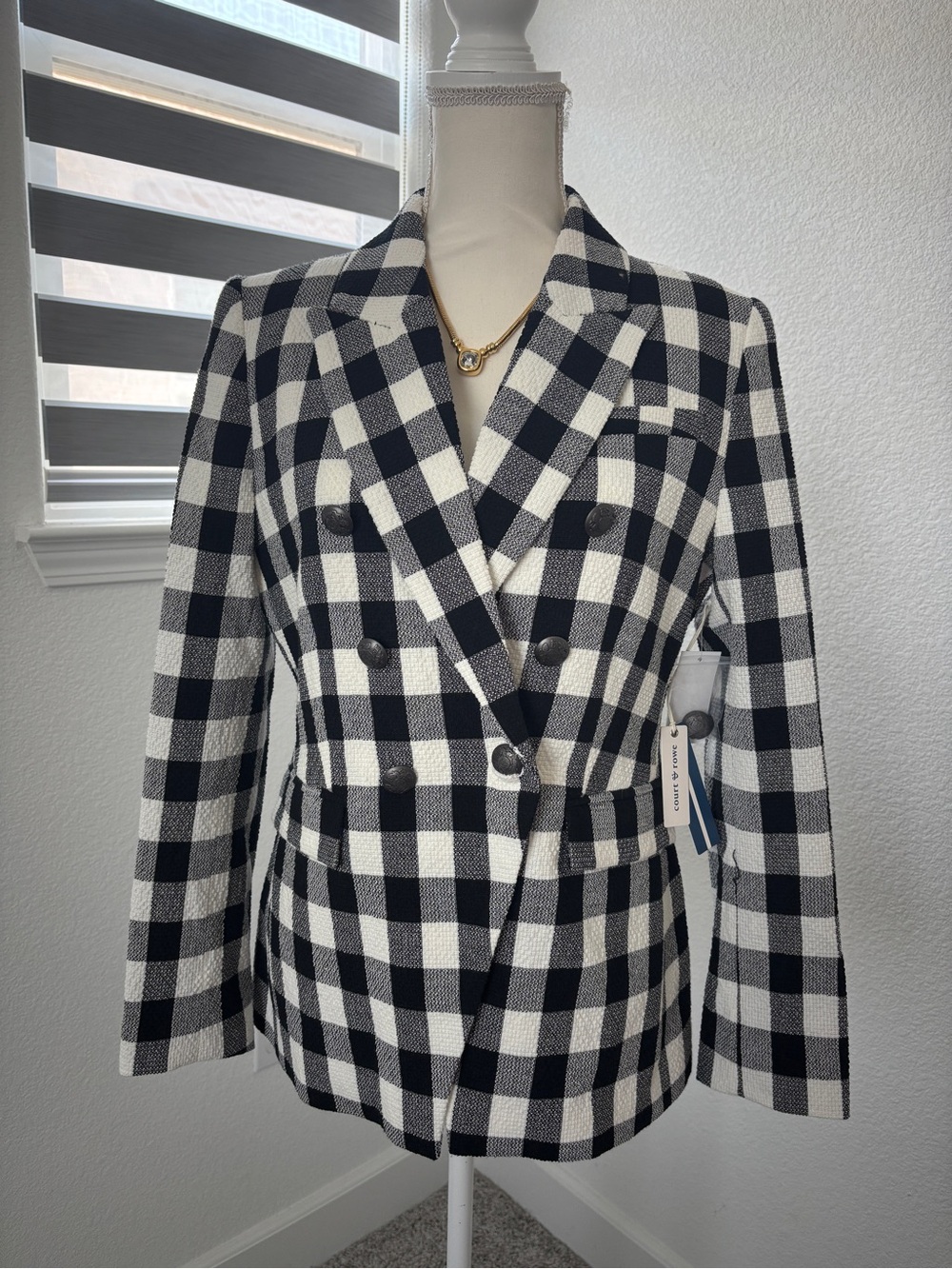 COURT & ROWE Black and White Checked Double-Breasted Blazer